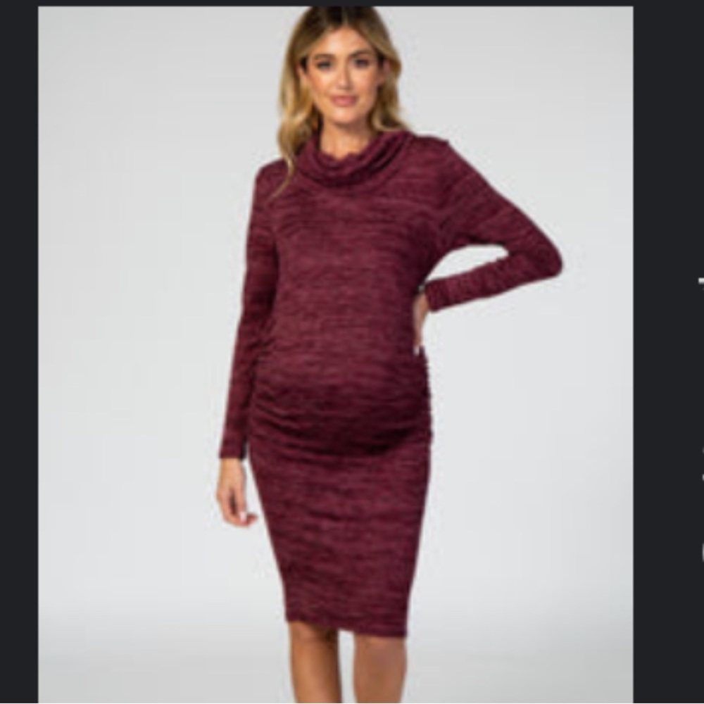 Maternity Dress - burgundy ruched midi dress